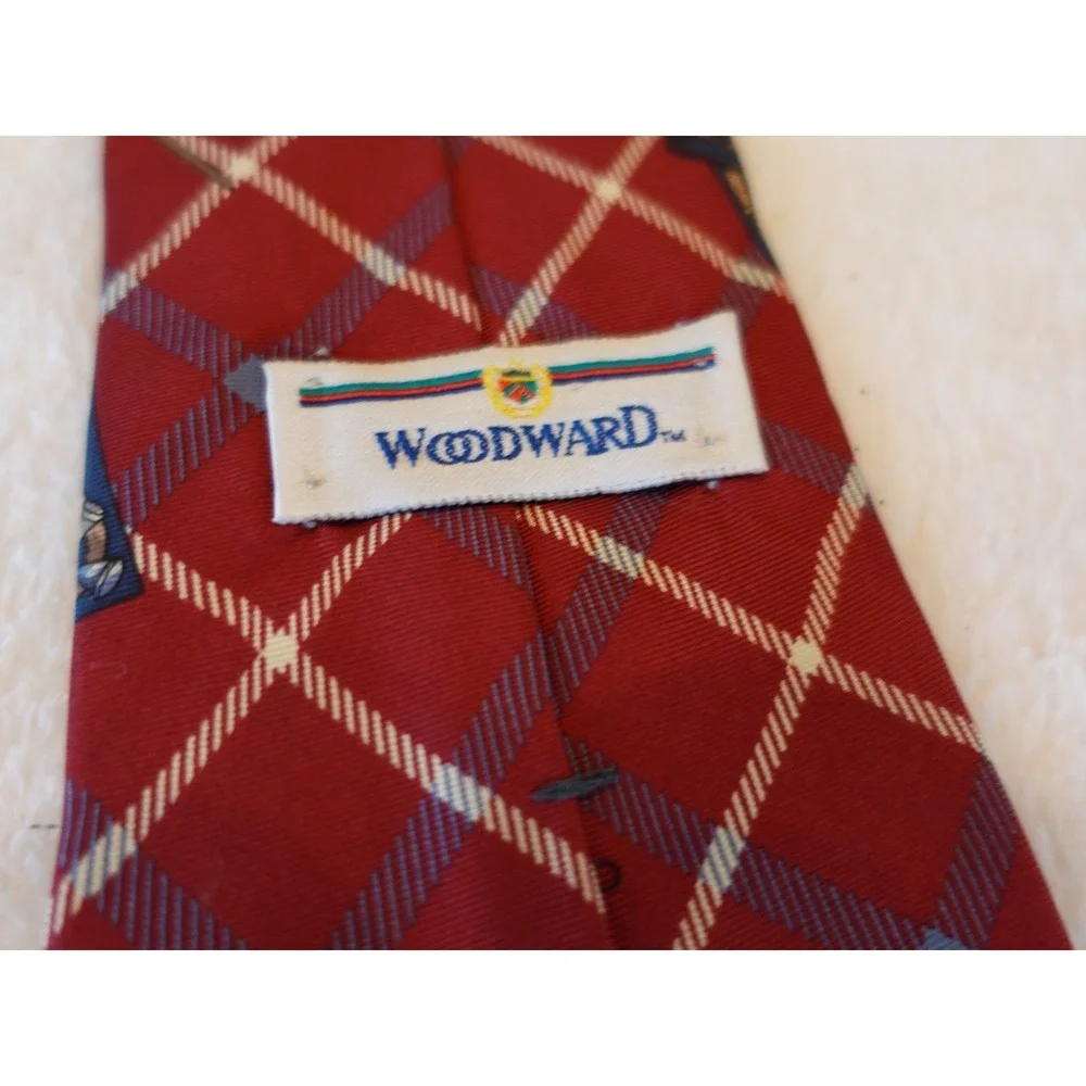 WOODWARD Men's Tie Silk Golf Sport Red‎ Blue 90s Vintage Necktie Bagger Plaid